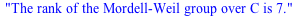 The rank of the Mordell-Weil group over C is 7.