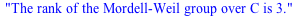 The rank of the Mordell-Weil group over C is 3.