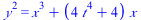 `*`(`^`(y, 2)) = `+`(`*`(`^`(x, 3)), `*`(`+`(`*`(4, `*`(`^`(t, 4))), 4), `*`(x)))