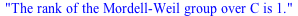 The rank of the Mordell-Weil group over C is 1.